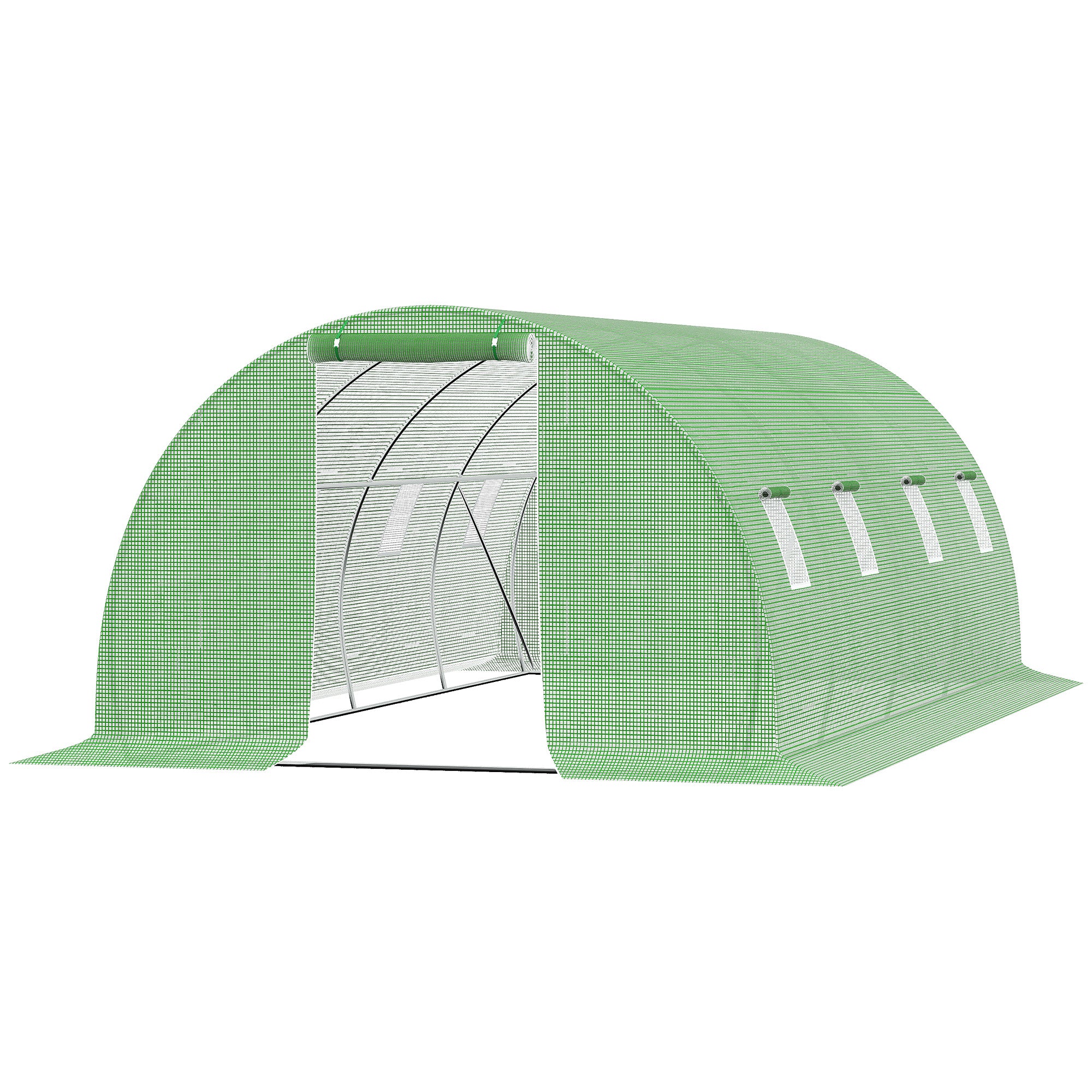 Garden Tunnel Greenhouse 18 sqm 6L x 3W x 2H m - 8 Windows, Zippered Roll-up Door - Galvanized Steel Tubular Frame, High-Density PE Green Cover