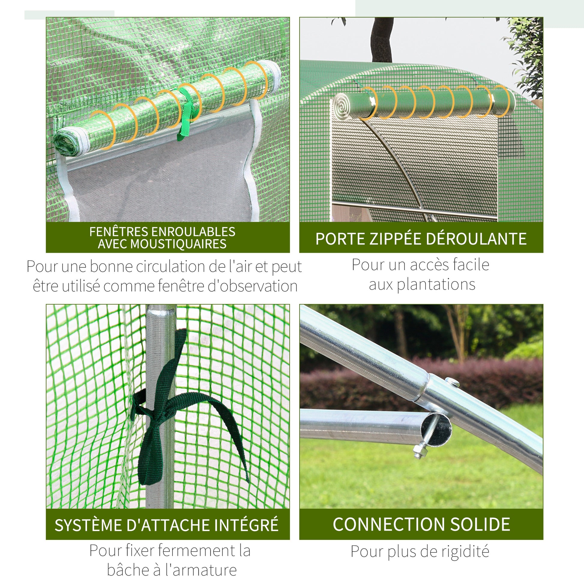Garden Tunnel Greenhouse 18 sqm 6L x 3W x 2H m - 8 Windows, Zippered Roll-up Door - Galvanized Steel Tubular Frame, High-Density PE Green Cover