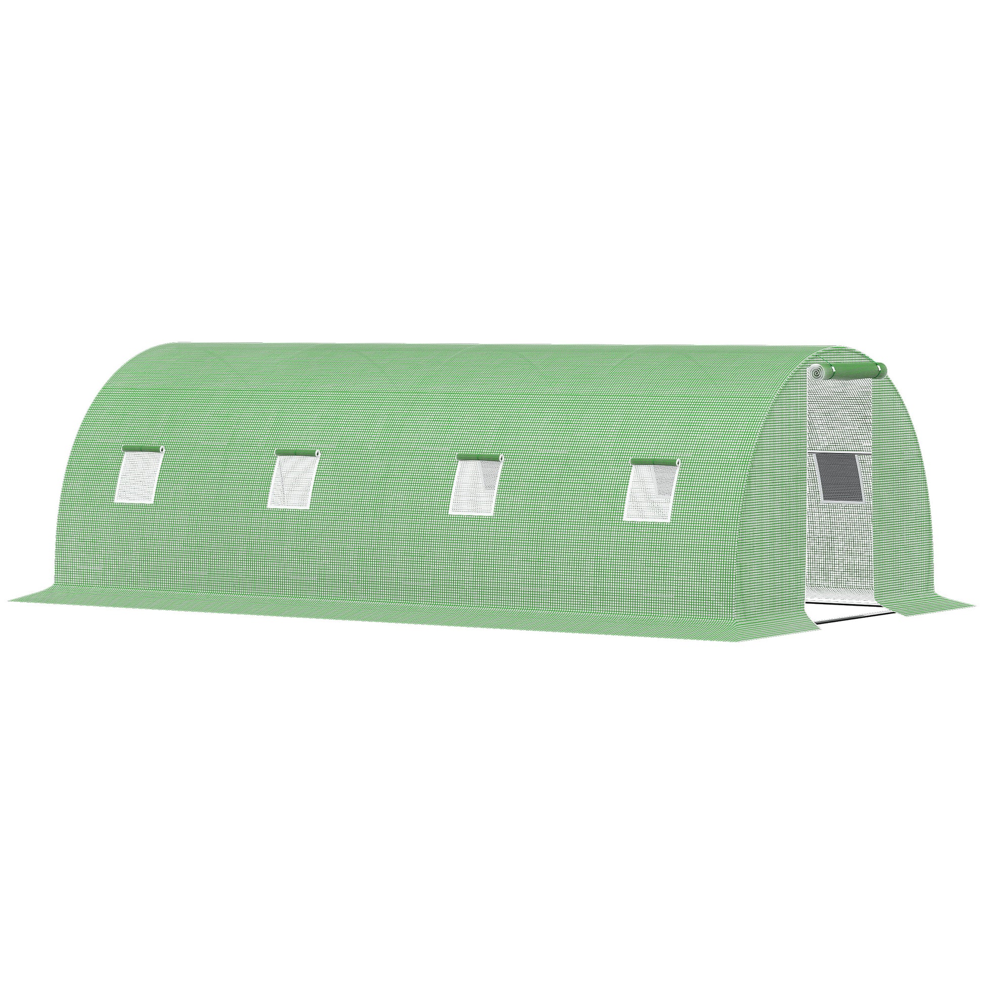 Garden Tunnel Greenhouse 18 sqm 6L x 3W x 2H m - 8 Windows, Zippered Roll-up Door - Galvanized Steel Tubular Frame, High-Density PE Green Cover