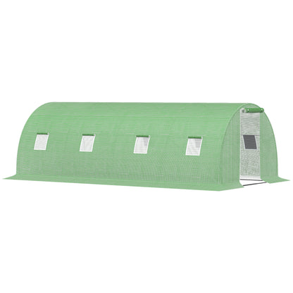 Garden Tunnel Greenhouse 18 sqm 6L x 3W x 2H m - 8 Windows, Zippered Roll-up Door - Galvanized Steel Tubular Frame, High-Density PE Green Cover