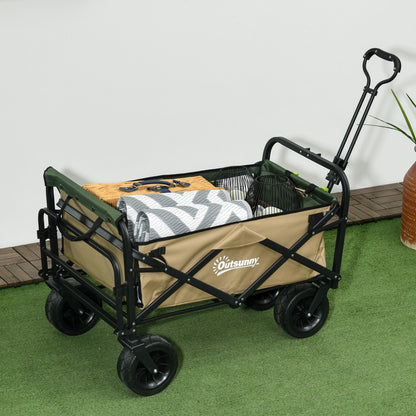 Folding Wagon, Transport Cart with Handle, Beach Wagon, Garden Cart with Carrying Bag, max. 100 kg Load Capacity, Oxford, Khaki