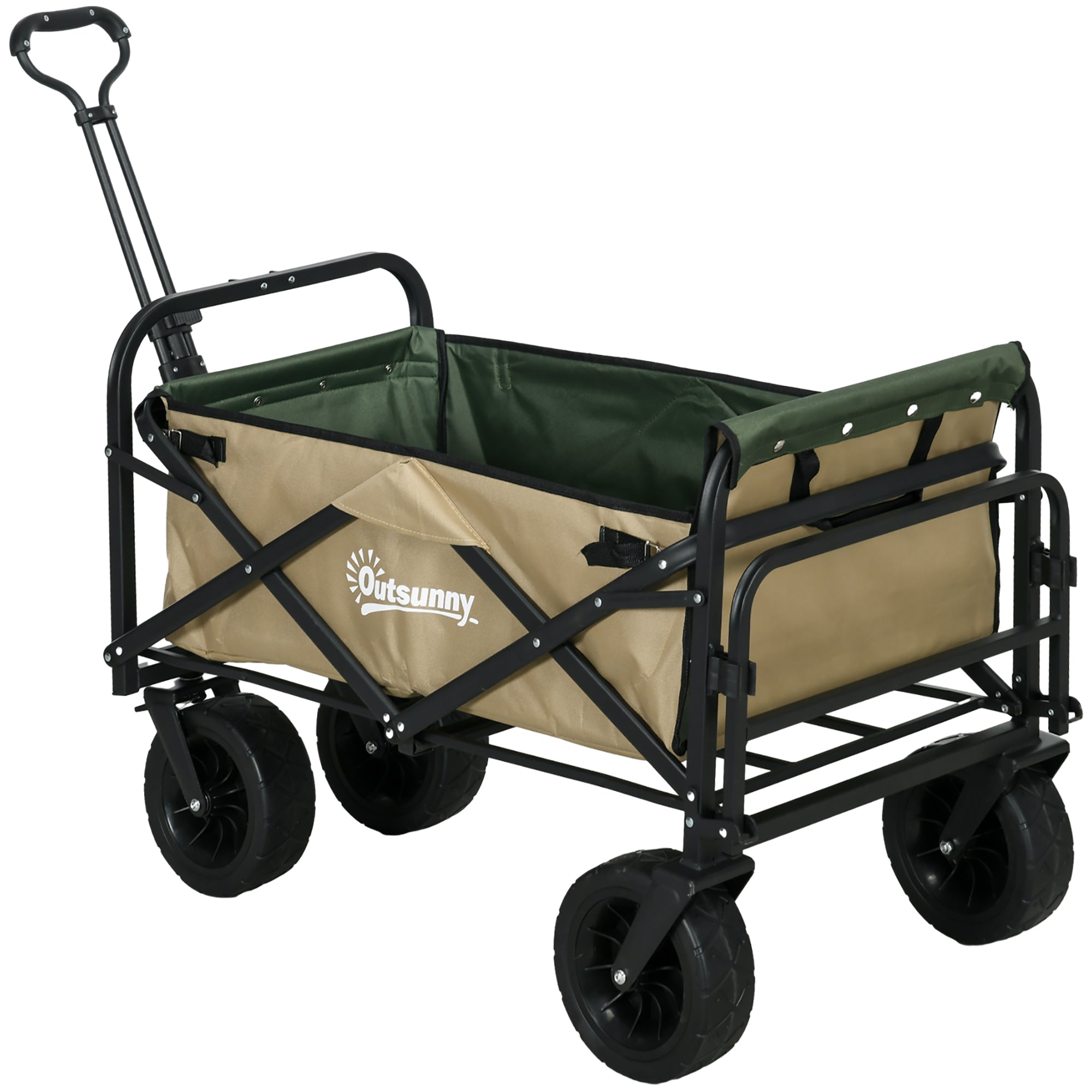 Folding Wagon, Transport Cart with Handle, Beach Wagon, Garden Cart with Carrying Bag, max. 100 kg Load Capacity, Oxford, Khaki