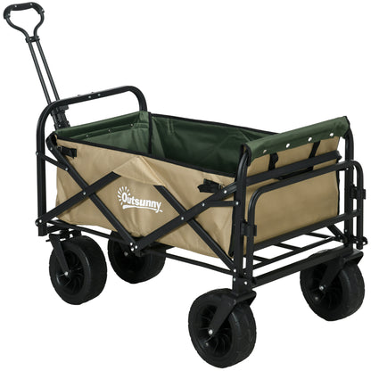Folding Wagon, Transport Cart with Handle, Beach Wagon, Garden Cart with Carrying Bag, max. 100 kg Load Capacity, Oxford, Khaki