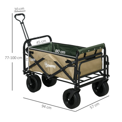 Folding Wagon, Transport Cart with Handle, Beach Wagon, Garden Cart with Carrying Bag, max. 100 kg Load Capacity, Oxford, Khaki
