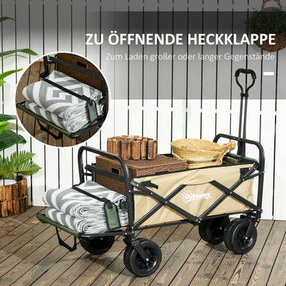 Folding Wagon, Transport Cart with Handle, Beach Wagon, Garden Cart with Carrying Bag, max. 100 kg Load Capacity, Oxford, Khaki