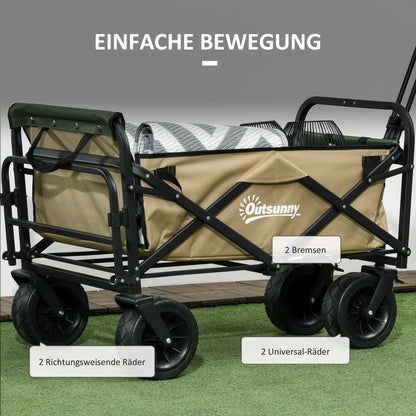 Folding Wagon, Transport Cart with Handle, Beach Wagon, Garden Cart with Carrying Bag, max. 100 kg Load Capacity, Oxford, Khaki