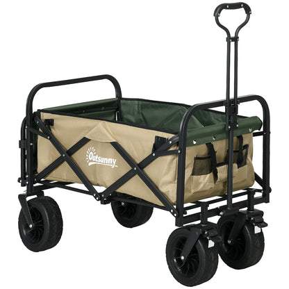Folding Wagon, Transport Cart with Handle, Beach Wagon, Garden Cart with Carrying Bag, max. 100 kg Load Capacity, Oxford, Khaki