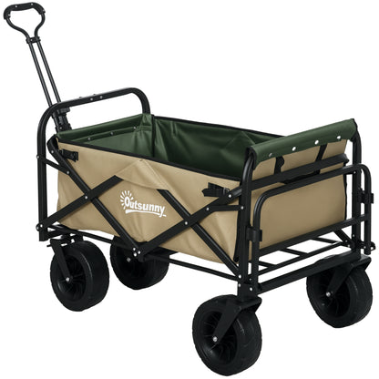 Folding Wagon, Transport Cart with Handle, Beach Wagon, Garden Cart with Carrying Bag, max. 100 kg Load Capacity, Oxford, Khaki