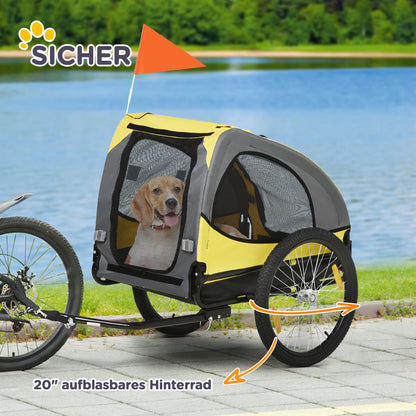 Folding Dog Trailer for Bikes, Quick Release, Waterproof, Oxford Fabric, Steel, 140 x 71 x 83 cm, Yellow