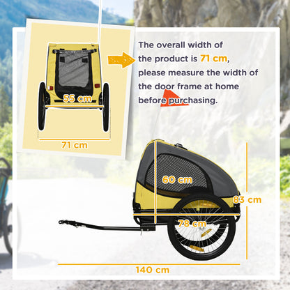 Folding Dog Trailer for Bikes, Quick Release, Waterproof, Oxford Fabric, Steel, 140 x 71 x 83 cm, Yellow