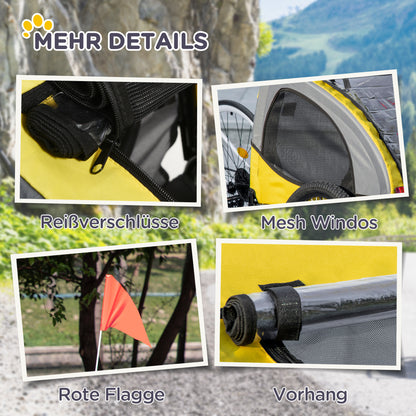 Folding Dog Trailer for Bikes, Quick Release, Waterproof, Oxford Fabric, Steel, 140 x 71 x 83 cm, Yellow