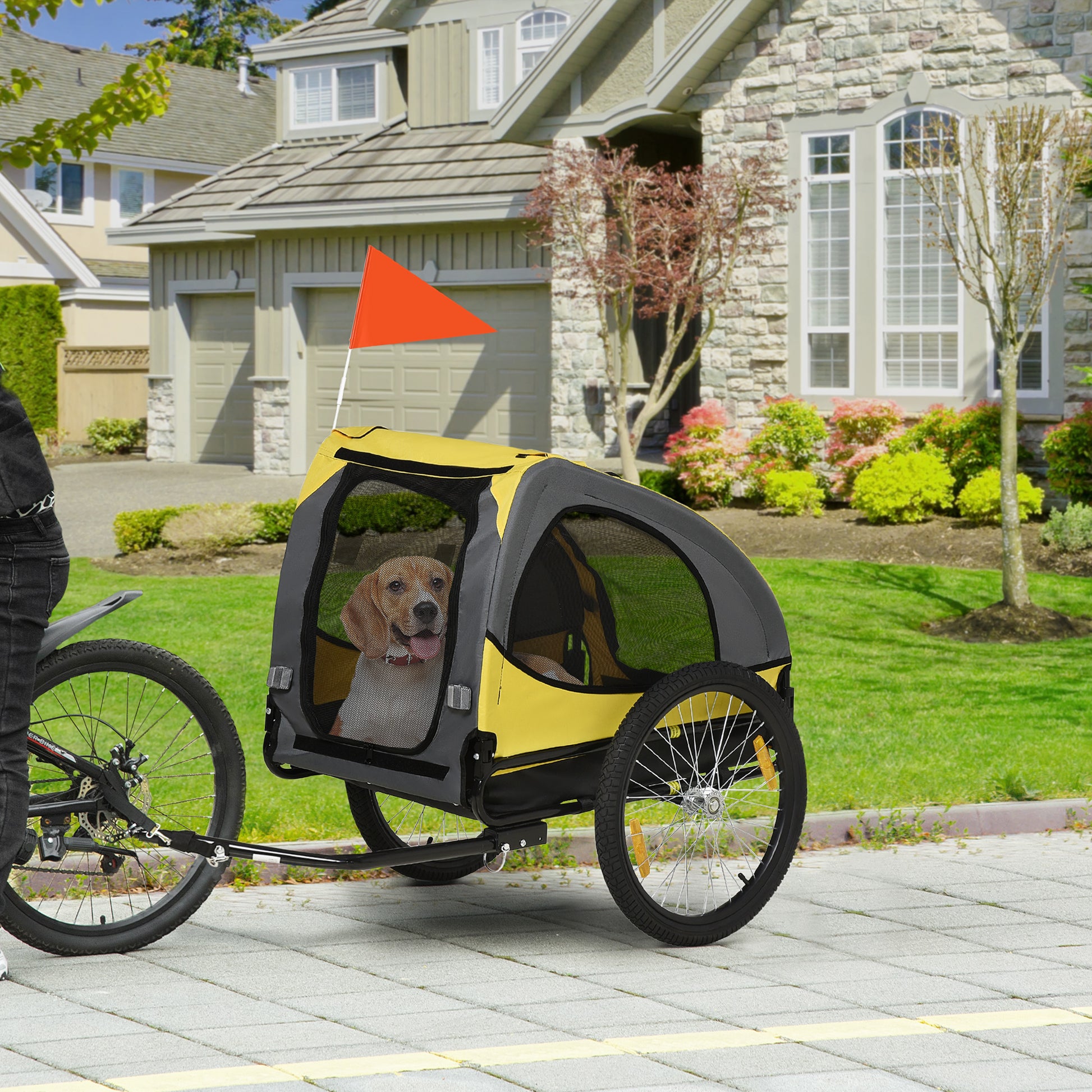 Folding Dog Trailer for Bikes, Quick Release, Waterproof, Oxford Fabric, Steel, 140 x 71 x 83 cm, Yellow