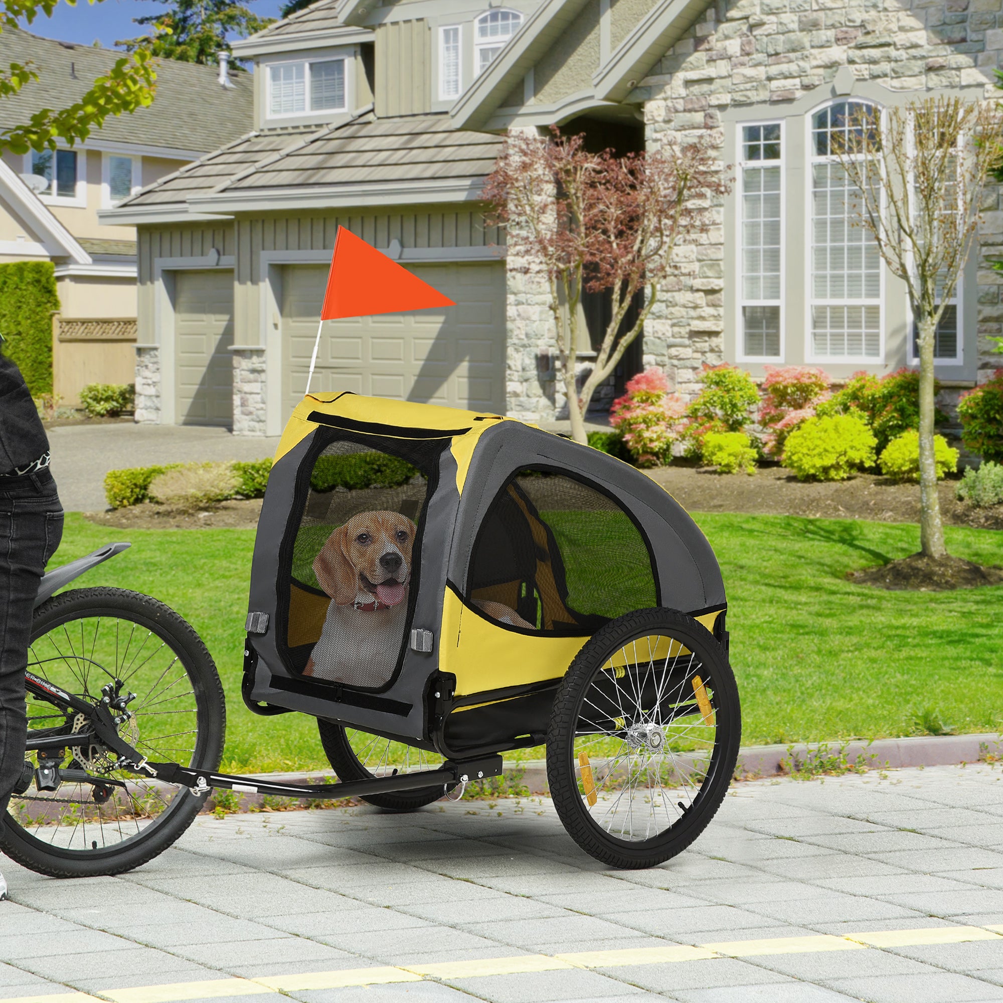 Folding Dog Trailer for Bikes, Quick Release, Waterproof, Oxford Fabric, Steel, 140 x 71 x 83 cm, Yellow
