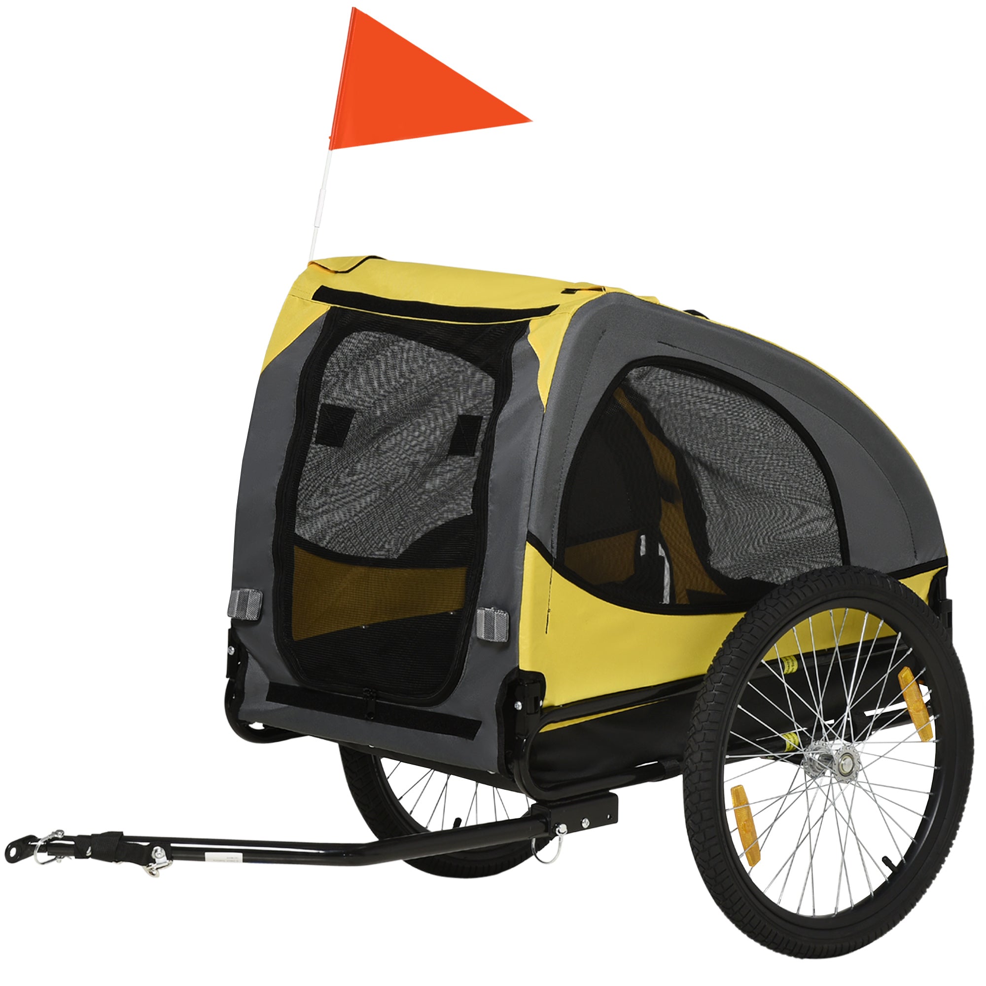 Folding Dog Trailer for Bikes, Quick Release, Waterproof, Oxford Fabric, Steel, 140 x 71 x 83 cm, Yellow