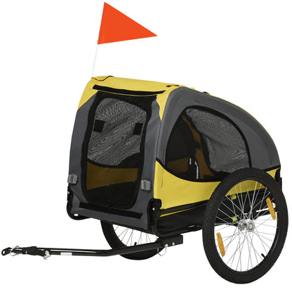 Folding Dog Trailer for Bikes, Quick Release, Waterproof, Oxford Fabric, Steel, 140 x 71 x 83 cm, Yellow