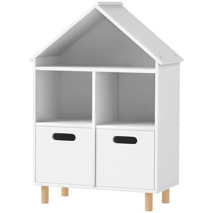 Children's Bookshelf, Children's Storage Furniture, 3 Levels with Two Drawers, House Shape, for Children's Rooms, Bedroom, 63.7 x 29.7 x 89.5 cm, White