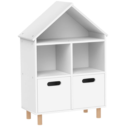 Children's Bookshelf, Children's Storage Furniture, 3 Levels with Two Drawers, House Shape, for Children's Rooms, Bedroom, 63.7 x 29.7 x 89.5 cm, White