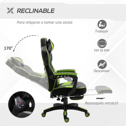 Ergonomic Gaming Chair Office Desk Chair Height Adjustable Reclining Backrest with Footrest Headrest Lumbar Pillow Wheels 25.6x27.6x46.5-50.6 inches Green