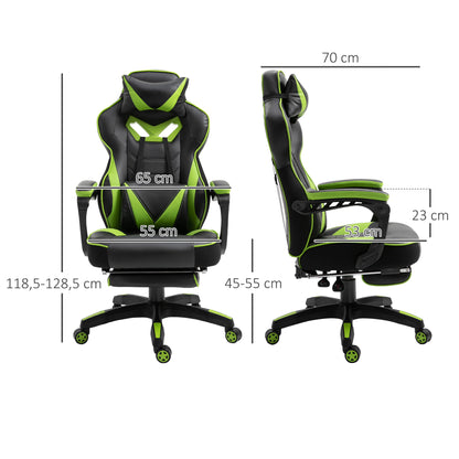 Ergonomic Gaming Chair Office Desk Chair Height Adjustable Reclining Backrest with Footrest Headrest Lumbar Pillow Wheels 25.6x27.6x46.5-50.6 inches Green