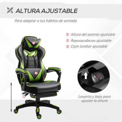 Ergonomic Gaming Chair Office Desk Chair Height Adjustable Reclining Backrest with Footrest Headrest Lumbar Pillow Wheels 25.6x27.6x46.5-50.6 inches Green
