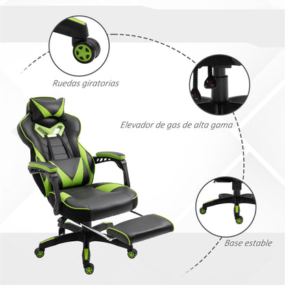 Ergonomic Gaming Chair Office Desk Chair Height Adjustable Reclining Backrest with Footrest Headrest Lumbar Pillow Wheels 25.6x27.6x46.5-50.6 inches Green