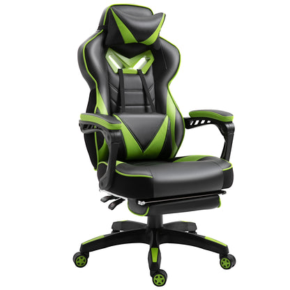 Ergonomic Gaming Chair Office Desk Chair Height Adjustable Reclining Backrest with Footrest Headrest Lumbar Pillow Wheels 25.6x27.6x46.5-50.6 inches Green