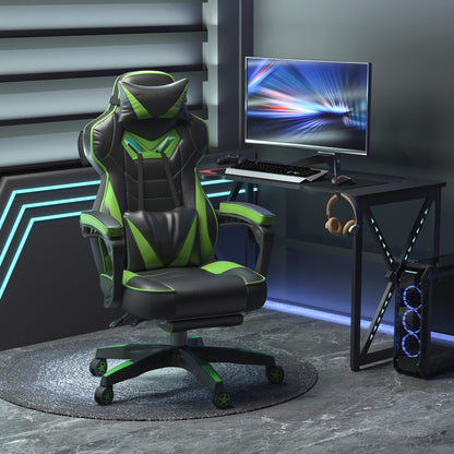Ergonomic Gaming Chair Office Desk Chair Height Adjustable Reclining Backrest with Footrest Headrest Lumbar Pillow Wheels 25.6x27.6x46.5-50.6 inches Green