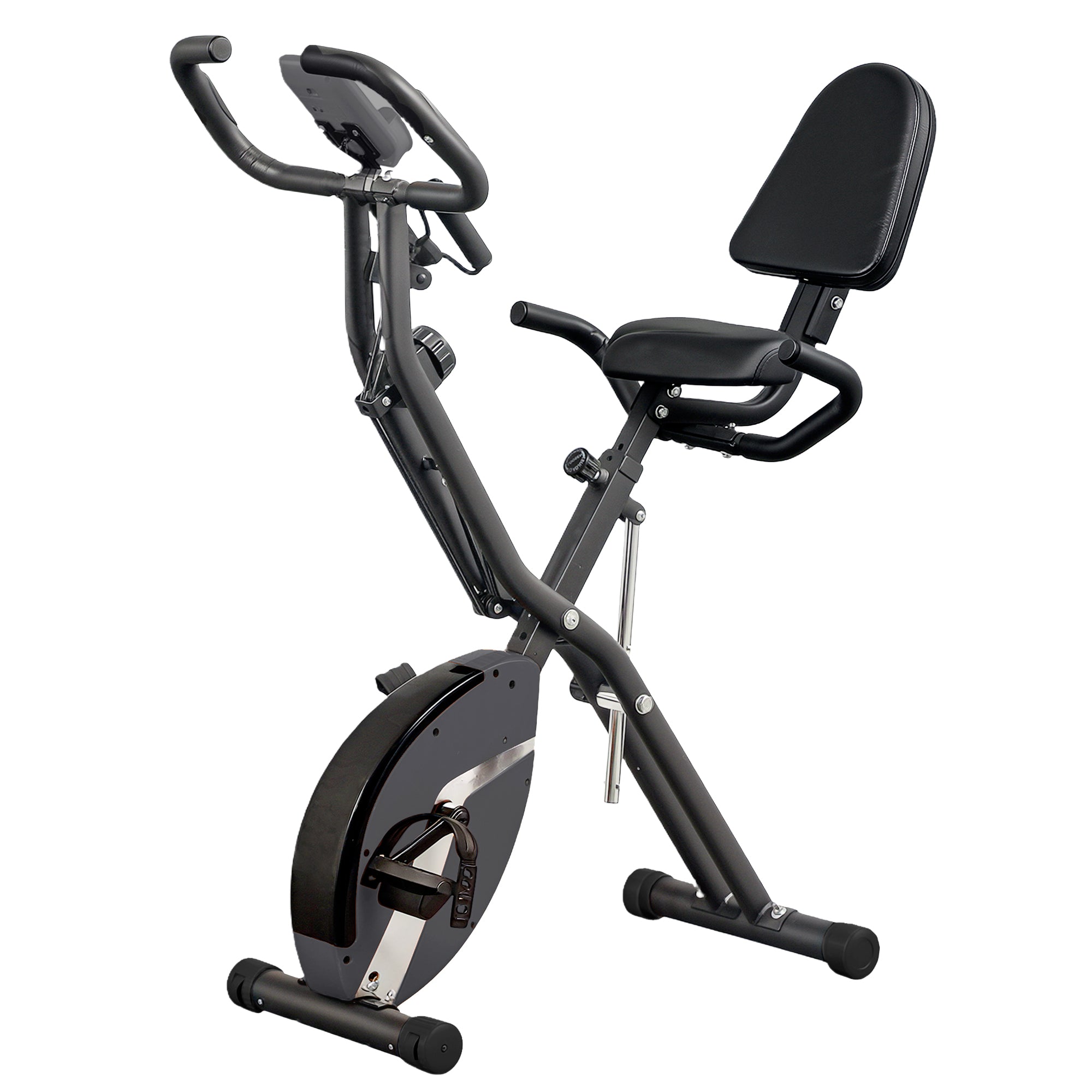 SPORTNOW Folding Stationary Bike with Backrest Quiet Exercise Bike with 8 Levels of Resistance Adjustable Saddle LCD Screen Resistance Band Load 110 kg Black