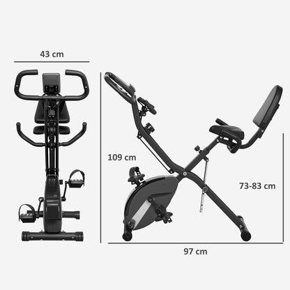 SPORTNOW Folding Stationary Bike with Backrest Quiet Exercise Bike with 8 Levels of Resistance Adjustable Saddle LCD Screen Resistance Band Load 110 kg Black
