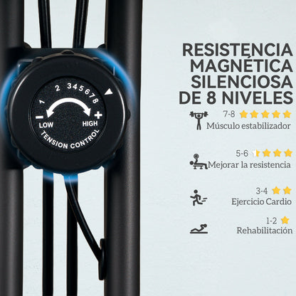 SPORTNOW Folding Stationary Bike with Backrest Quiet Exercise Bike with 8 Levels of Resistance Adjustable Saddle LCD Screen Resistance Band Load 110 kg Black