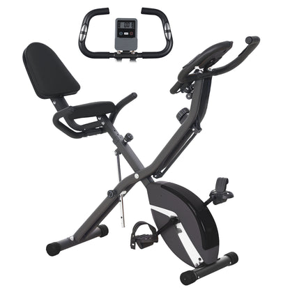 SPORTNOW Folding Stationary Bike with Backrest Quiet Exercise Bike with 8 Levels of Resistance Adjustable Saddle LCD Screen Resistance Band Load 110 kg Black