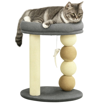 Cat Scratcher Tree Small Cat Tower Activity Center for Kittens with Nest 4 Balls and Sisal Post Load 15 kg Ø40x48 cm Gray and Beige