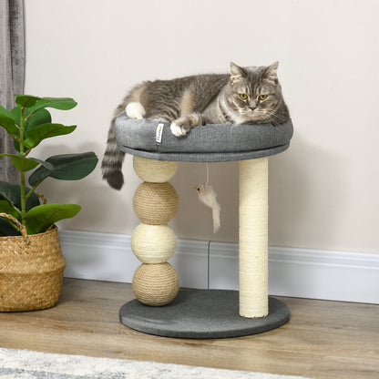Cat Scratcher Tree Small Cat Tower Activity Center for Kittens with Nest 4 Balls and Sisal Post Load 15 kg Ø40x48 cm Gray and Beige