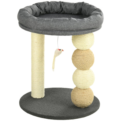 Cat Scratcher Tree Small Cat Tower Activity Center for Kittens with Nest 4 Balls and Sisal Post Load 15 kg Ø40x48 cm Gray and Beige