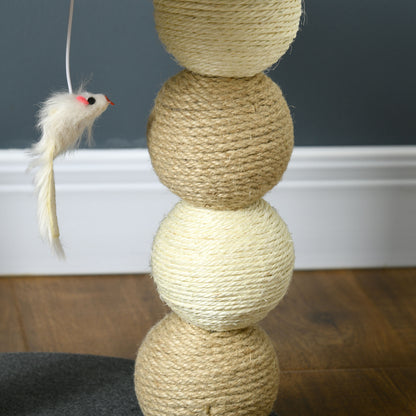 Cat Scratcher Tree Small Cat Tower Activity Center for Kittens with Nest 4 Balls and Sisal Post Load 15 kg Ø40x48 cm Gray and Beige