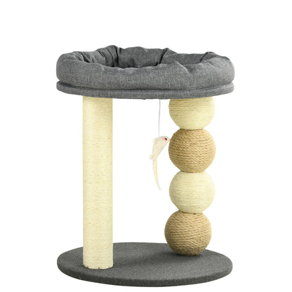 Cat Scratcher Tree Small Cat Tower Activity Center for Kittens with Nest 4 Balls and Sisal Post Load 15 kg Ø40x48 cm Gray and Beige