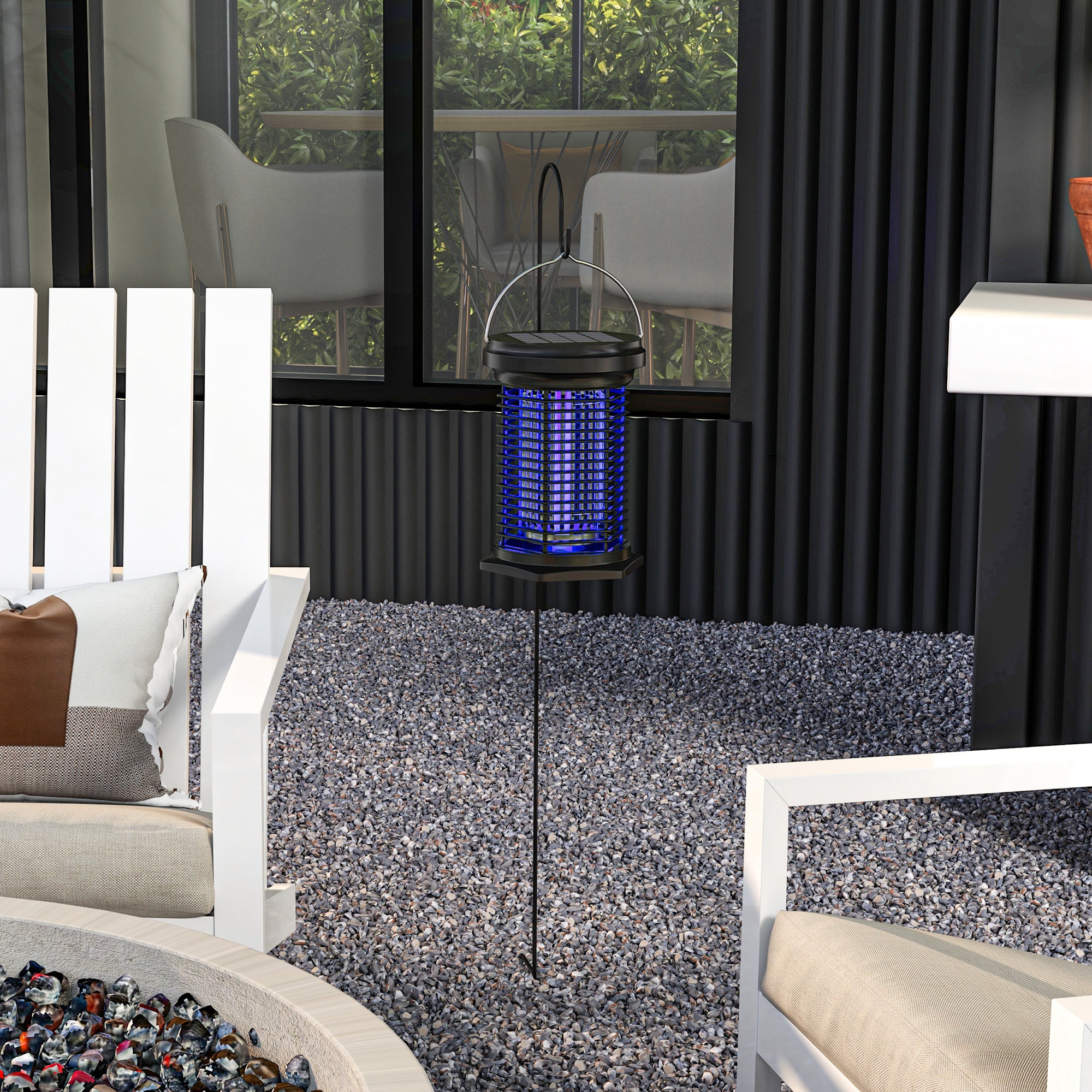 Insect and Mosquito Repellent Lamp, Hanging Garden Lantern, Solar and USB-C Rechargeable - Effective for 50m² area in black