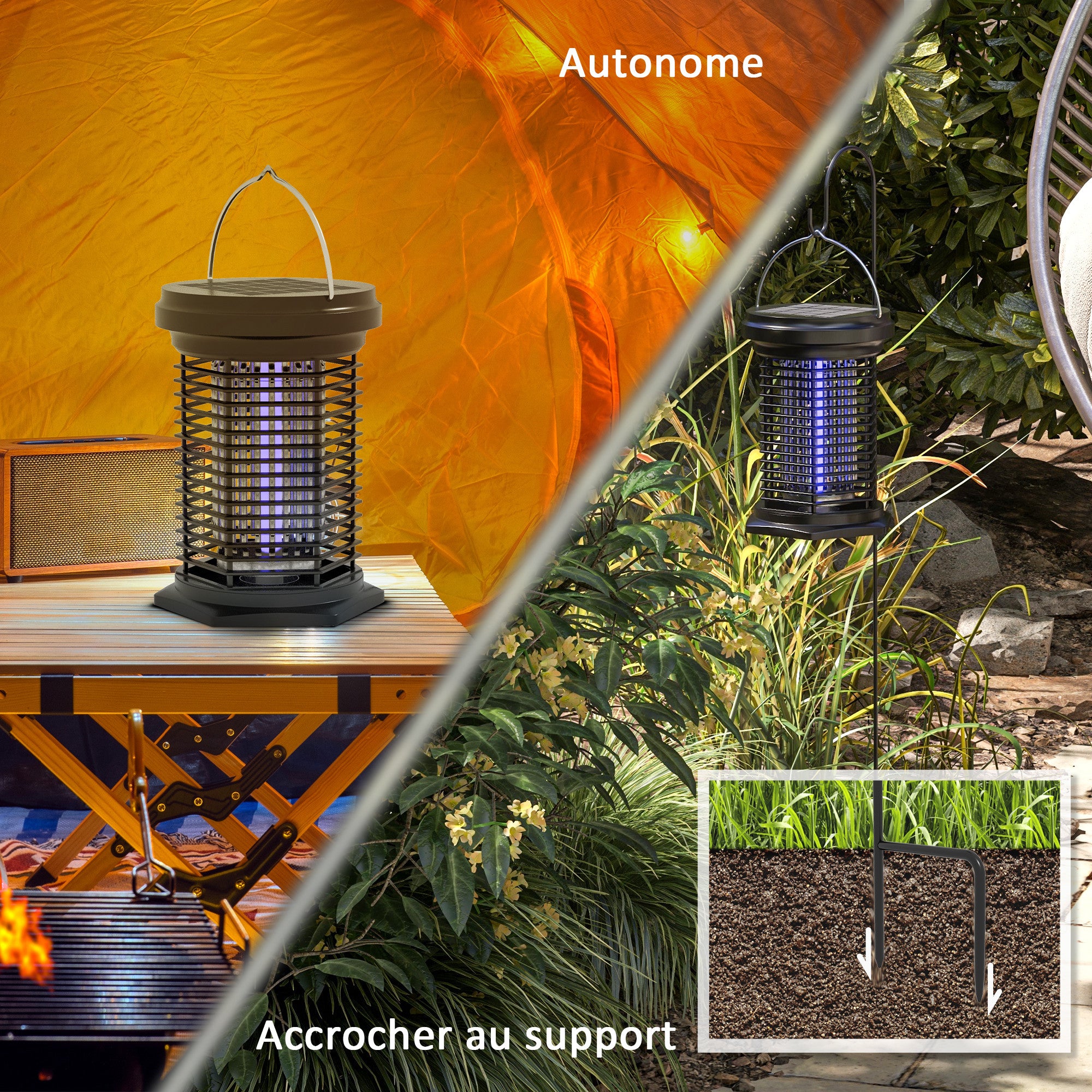 Insect and Mosquito Repellent Lamp, Hanging Garden Lantern, Solar and USB-C Rechargeable - Effective for 50m² area in black