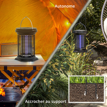 Insect and Mosquito Repellent Lamp, Hanging Garden Lantern, Solar and USB-C Rechargeable - Effective for 50m² area in black