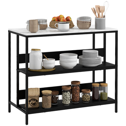 Kitchen Island Cart, Kitchen Furniture, Marble Look Top, Steel Frame, 2 Shelves, Storage Cabinet for Living Room, Modern Style, 100 x 50 x 90 cm, Black