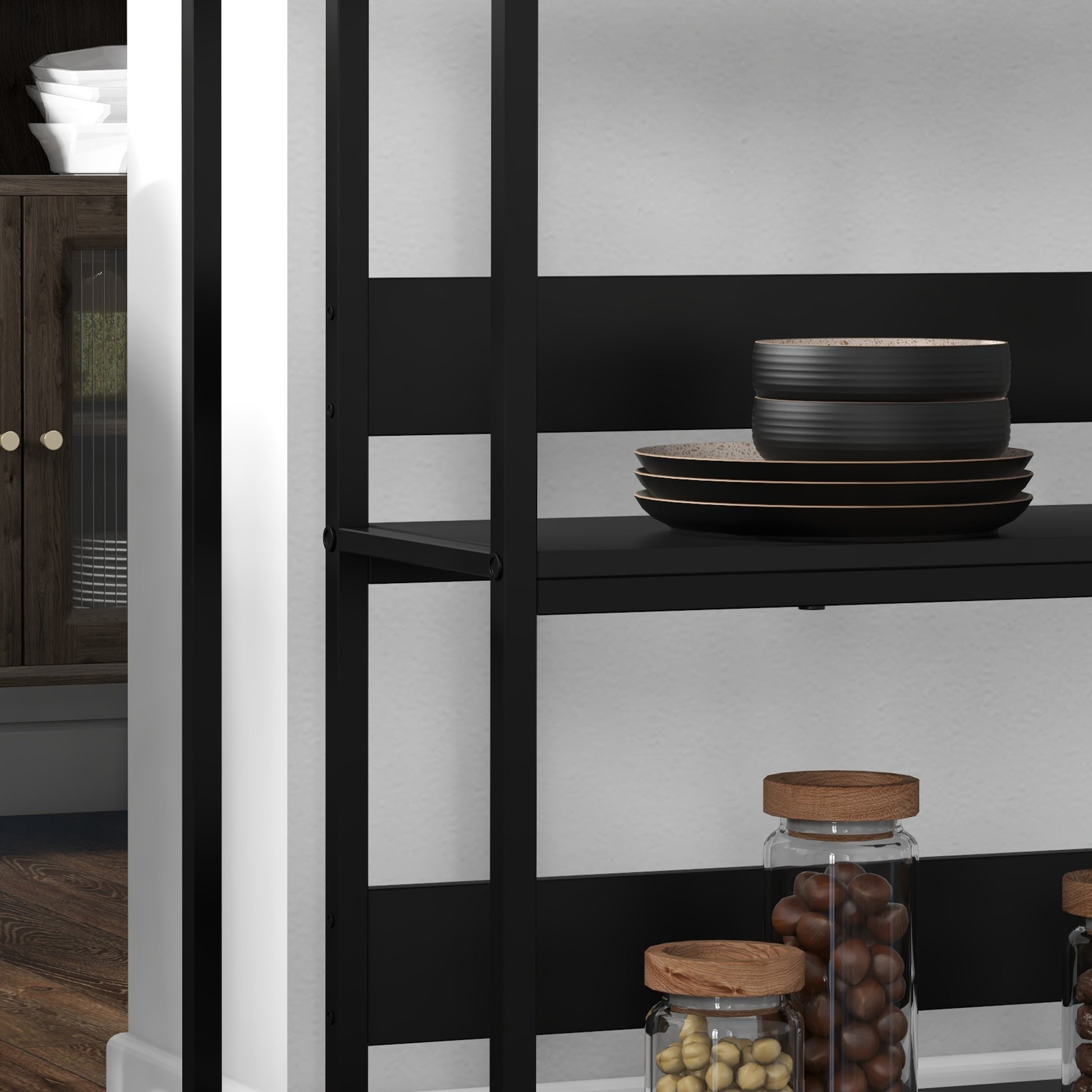 Kitchen Island Cart, Kitchen Furniture, Marble Look Top, Steel Frame, 2 Shelves, Storage Cabinet for Living Room, Modern Style, 100 x 50 x 90 cm, Black