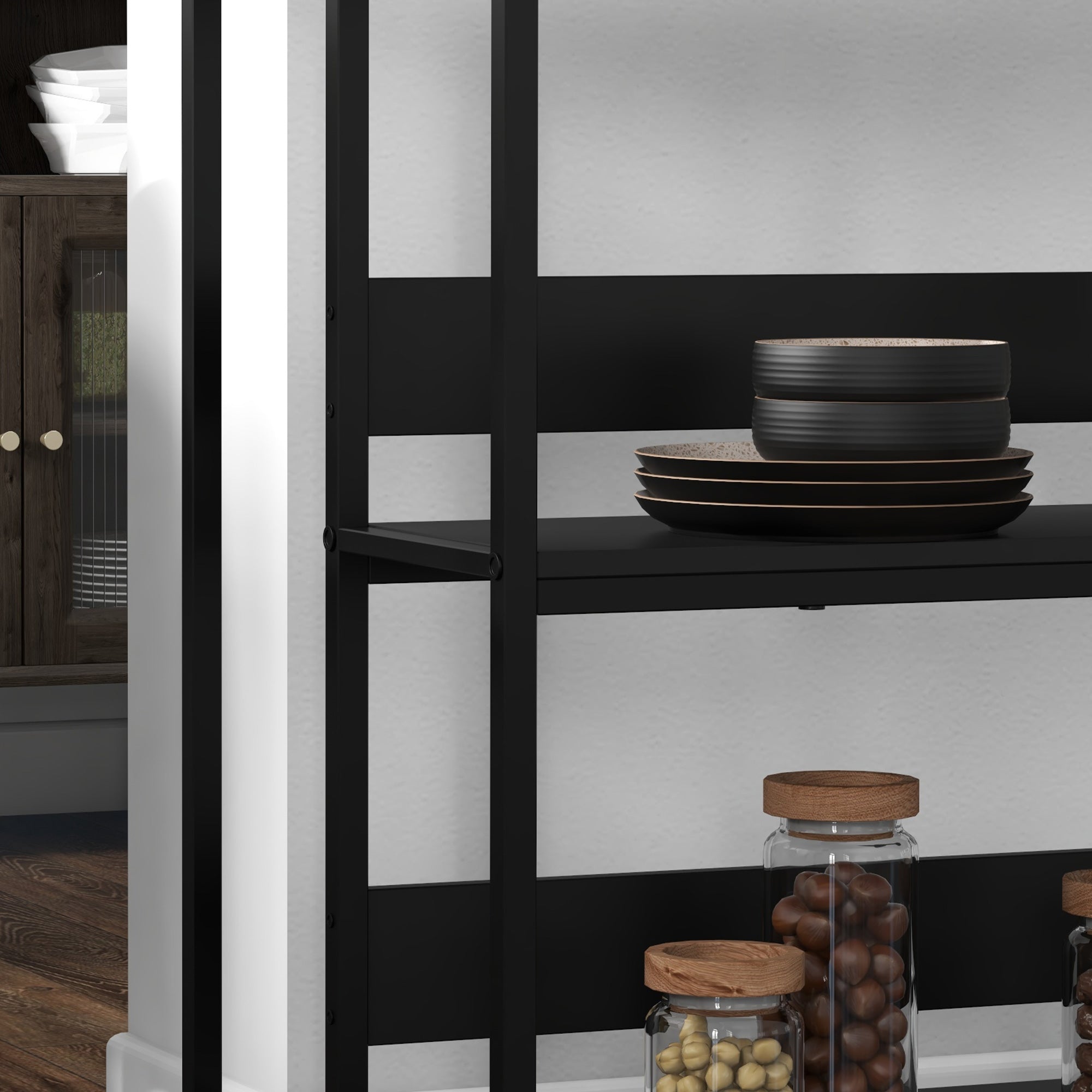 Kitchen Island Cart, Kitchen Furniture, Marble Look Top, Steel Frame, 2 Shelves, Storage Cabinet for Living Room, Modern Style, 100 x 50 x 90 cm, Black