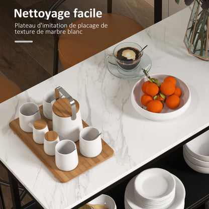 Kitchen Island Cart, Kitchen Furniture, Marble Look Top, Steel Frame, 2 Shelves, Storage Cabinet for Living Room, Modern Style, 100 x 50 x 90 cm, Black