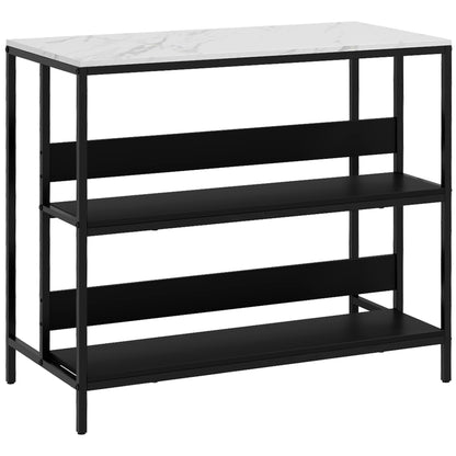 Kitchen Island Cart, Kitchen Furniture, Marble Look Top, Steel Frame, 2 Shelves, Storage Cabinet for Living Room, Modern Style, 100 x 50 x 90 cm, Black