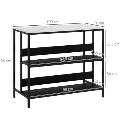 Kitchen Island Cart, Kitchen Furniture, Marble Look Top, Steel Frame, 2 Shelves, Storage Cabinet for Living Room, Modern Style, 100 x 50 x 90 cm, Black