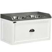 Dog Bowl, 2 x 2L Food Bowl, Elevated Feeder with Drawer, Stainless Steel Bowl, Feeding Station for Large Dogs, Brown