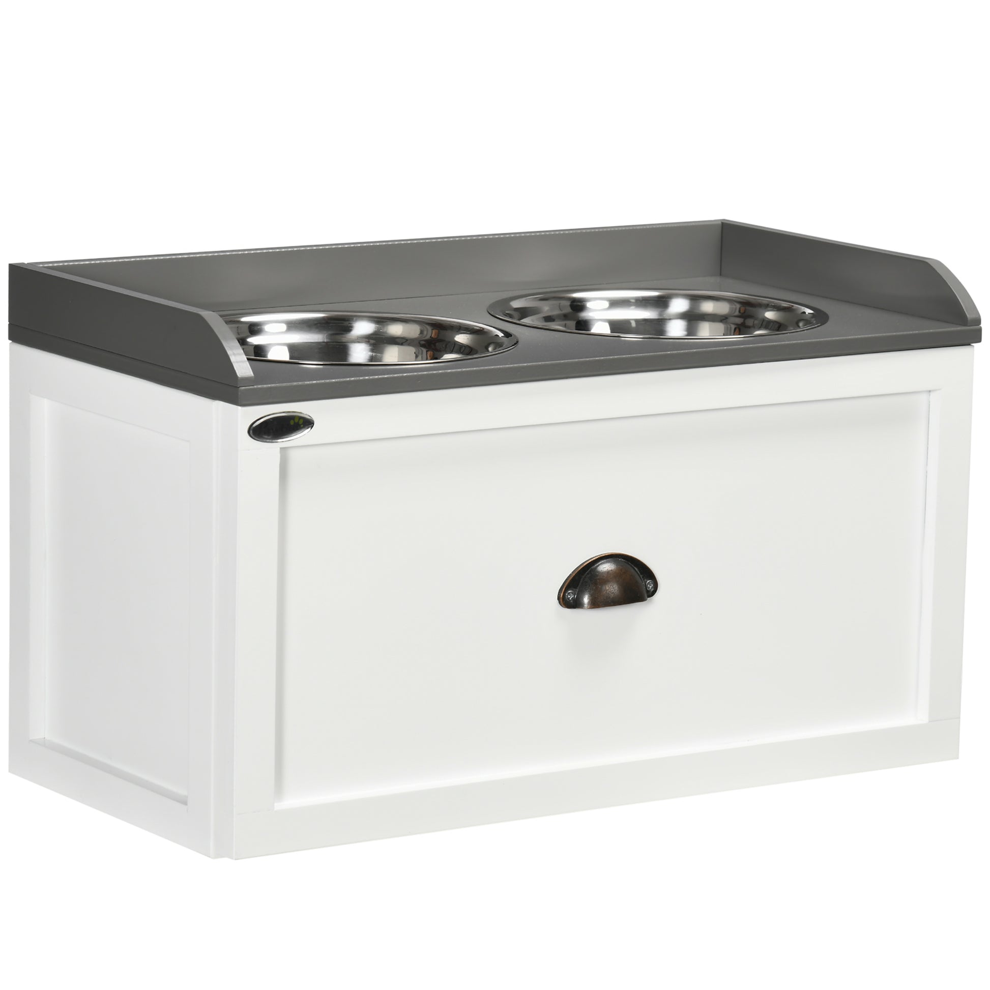 Dog Bowl, 2 x 2L Food Bowl, Elevated Feeder with Drawer, Stainless Steel Bowl, Feeding Station for Large Dogs, Brown