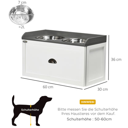 Dog Bowl, 2 x 2L Food Bowl, Elevated Feeder with Drawer, Stainless Steel Bowl, Feeding Station for Large Dogs, Brown