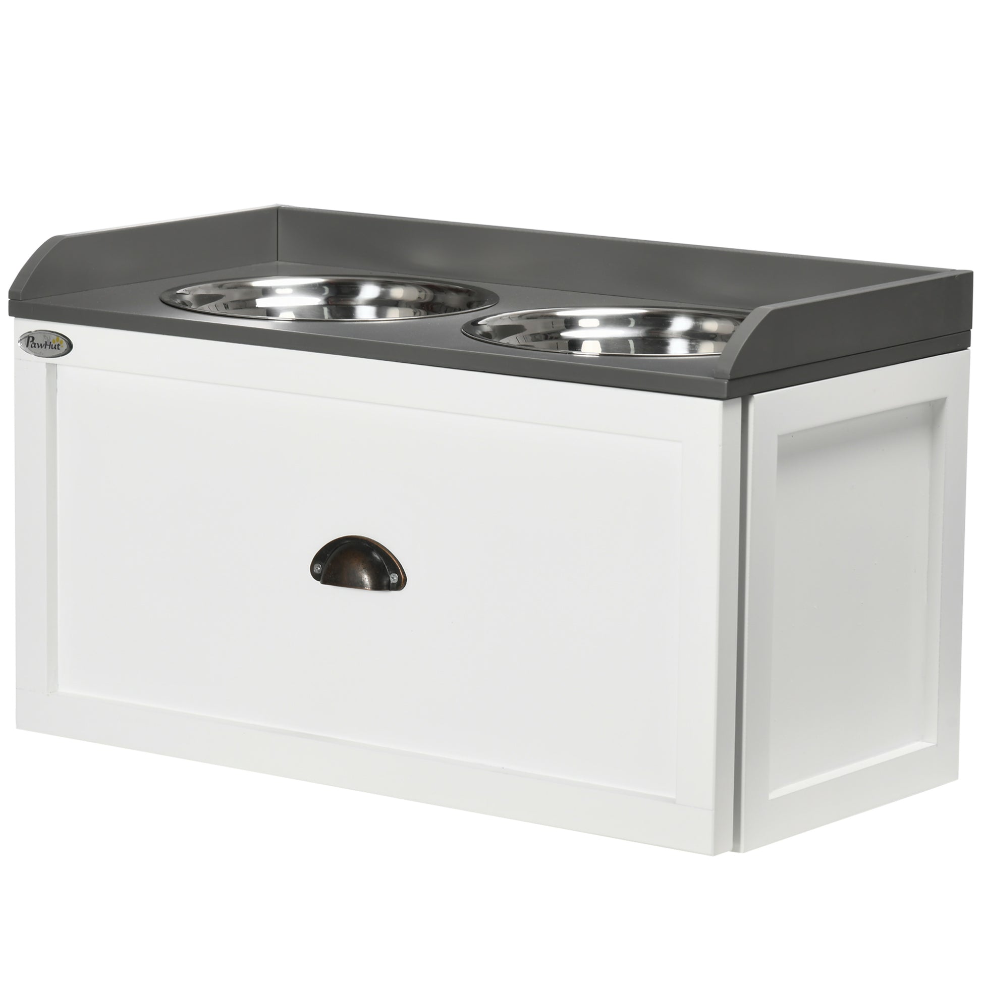 Dog Bowl, 2 x 2L Food Bowl, Elevated Feeder with Drawer, Stainless Steel Bowl, Feeding Station for Large Dogs, Brown