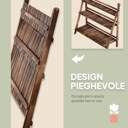 Folding Plant Stand Pot Rack in Fir Wood with 3 Levels Outdoor Shelf for Plants Flower Pot Holder 100x37x93cm